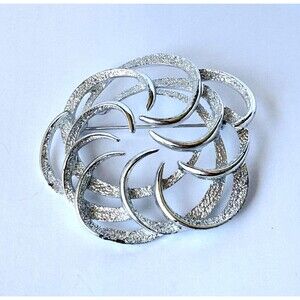 Vintage Signed SARAH COVENTRY MCM Silver Tone "Tailored Swirl" Statement Brooch